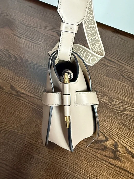 Loewe Taupe Gate Small Leather Crossbody Bag with Logo Strap - Picture 6 of 10